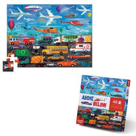 Colorful 48-piece puzzle featuring vehicles above and below ground, ideal for enhancing children's learning and motor skills.