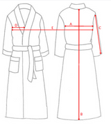 Luxurious white velour bathrobe with check design, shawl collar, two pockets, and a waist tie, sized L/XL.