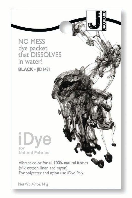 Dissolvable iDye - Jacquard Black 431 (14g) for vibrant, lasting color on natural fabrics like cotton and silk.