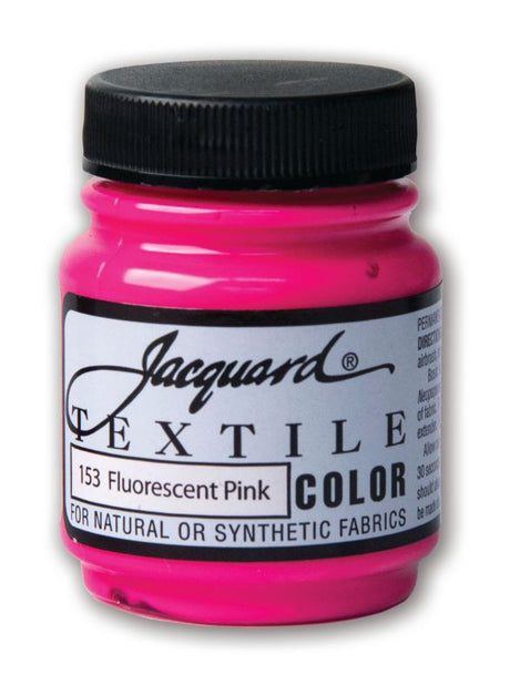 Vibrant fluorescent pink fabric paint in a 66.54ml bottle, perfect for adding energy to textiles and various surfaces.