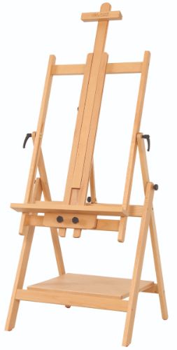 Handcrafted Beechwood easel, adjustable for various painting techniques, folds flat for easy storage.