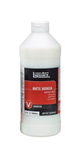 Matte varnish in a 946ml bottle, protects acrylic artwork and enhances vibrancy while reducing glare for a professional finish.