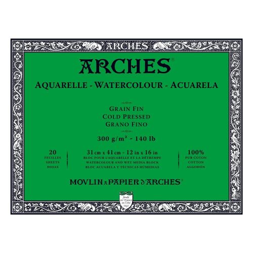 Premium Arches Water Colour Blocks 31 x 41cm, 300gsm, 20 sheets, 100% cotton, designed for vibrant watercolor artistry.