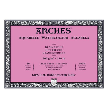 Arches Water Colour Blocks, 18 x 26cm, 300gsm artist-quality paper with 20 sheets, ideal for vibrant watercolor art.