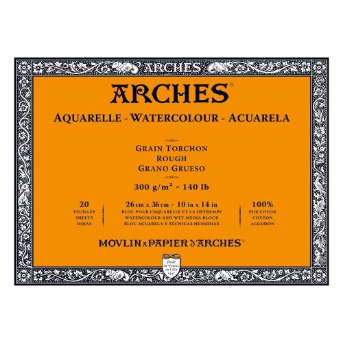 Premium Arches Water Colour Blocks (26x36cm) with 20 sheets, durable, 100% cotton, resistant to warping and bleeding.