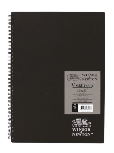 Winsor & Newton A3 Visual Diary, 110gsm, black; ideal for various artistic mediums with 60 durable cartridge sheets.