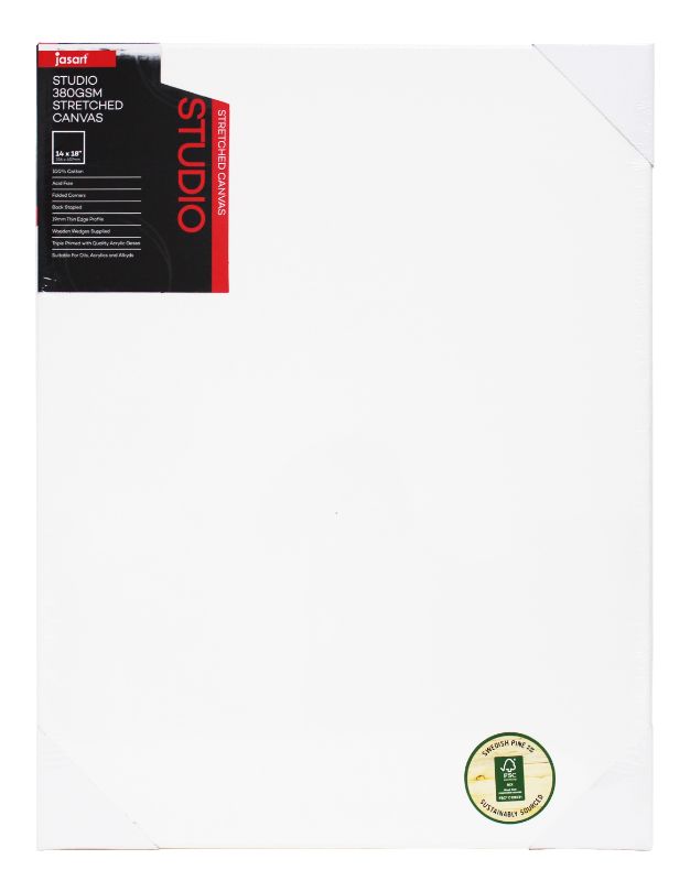 Jasart Studio Thin Edge Canvas, 558 x 711mm, 380gsm, 100% cotton, triple primed, ideal for oils and acrylics.