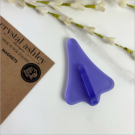 Purple satin acrylic jet plane magnet, 90mm x 63mm, playful and nostalgic home decor inspired by Kiwi jet plane lollies.