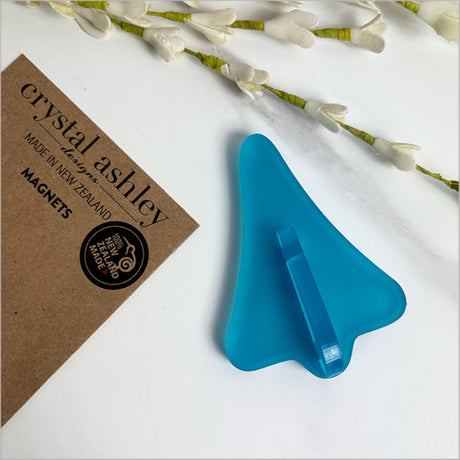 Teal satin acrylic jet plane magnet, inspired by Kiwi lollies, perfect for notes or decoration, 90mm x 63mm.