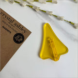 Yellow satin acrylic jet plane magnet inspired by Kiwi lollies, 90mm x 63mm, perfect for decor and notes.