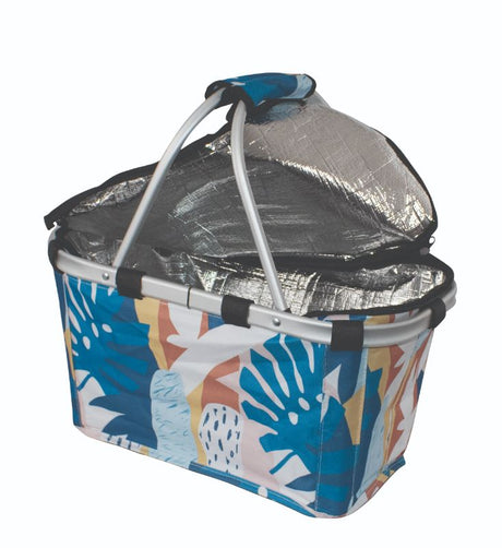 Stylish insulated carry basket with zip lid, Abstract Monstera design, perfect for shopping and picnics.