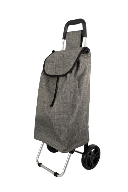 Grey Karlstert GoKart shopping trolley with lightweight aluminium frame, foldable design, and spacious storage for groceries.