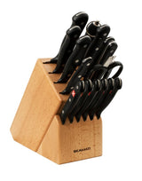 Kamati Gourmet 16-Piece Knife Block Set featuring high-carbon stainless steel knives and an ergonomic wood storage block.