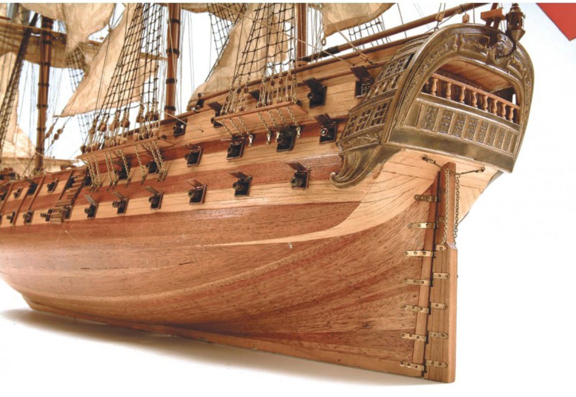 A detailed wooden ship model kit of the San Juan Nepomuceno, featuring high-quality materials and precision parts for assembly.