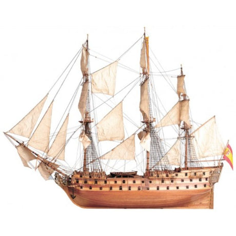 Wooden ship model kit of San Juan Nepomuceno, featuring laser-cut parts and detailed assembly instructions.