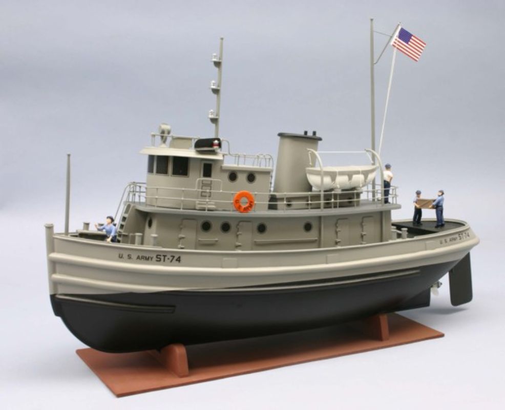 Detailed 18" wooden model kit of the US Army Tug ST-74, perfect for hobbyists and naval history enthusiasts.