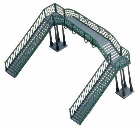 Hornby Footbridge Kit, a detailed model railway accessory, spans two tracks for realistic scenery and easy passenger access.