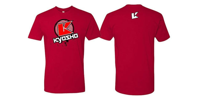Kyosho T-Shirt in red, large size, featuring the iconic Kyosho circle logo for RC car enthusiasts.