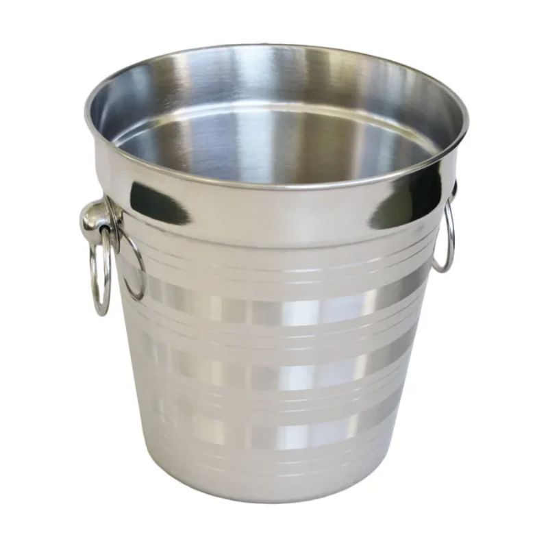 Elegant silver wine bucket, 20x20cm, designed to chill and present wines for any occasion with a convenient carrying ring.