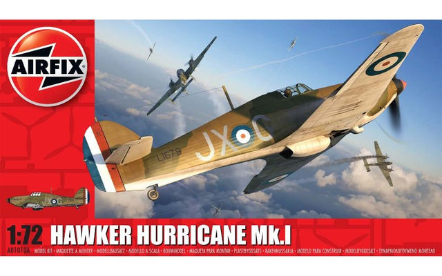 Airfix model kit of the Hawker Hurricane Mk.I, 1:72 scale, 51 parts, showcasing WWII-era fighter aircraft features.