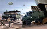 Detailed Airfix model kit of WWII Bedford QLT and QLD Trucks, 1:76 scale, 7 parts for assembly, ideal for collectors.