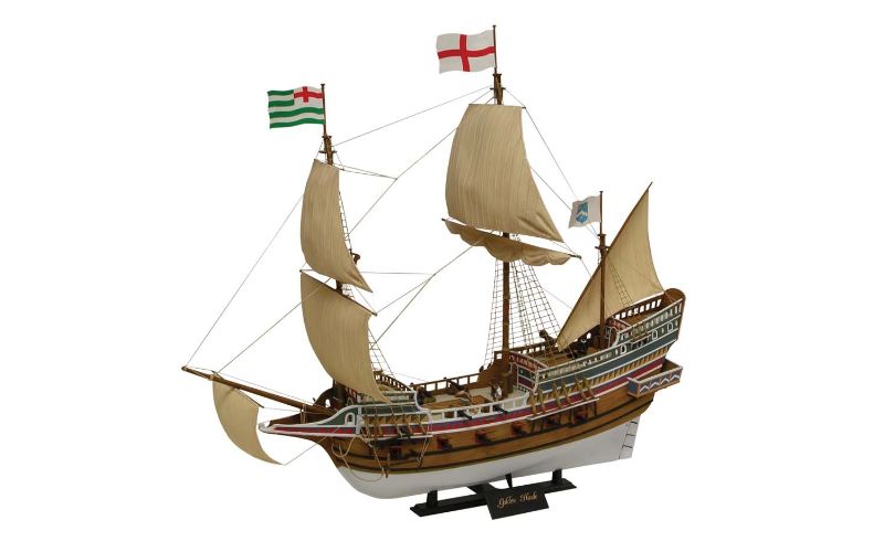 1:72 scale model of the Golden Hind galleon, capturing the essence of Sir Francis Drake's historic adventure.