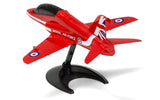 Colorful Airfix model kit of RAF Red Arrows Hawk, designed for easy assembly without glue, perfect for ages 5 and up.