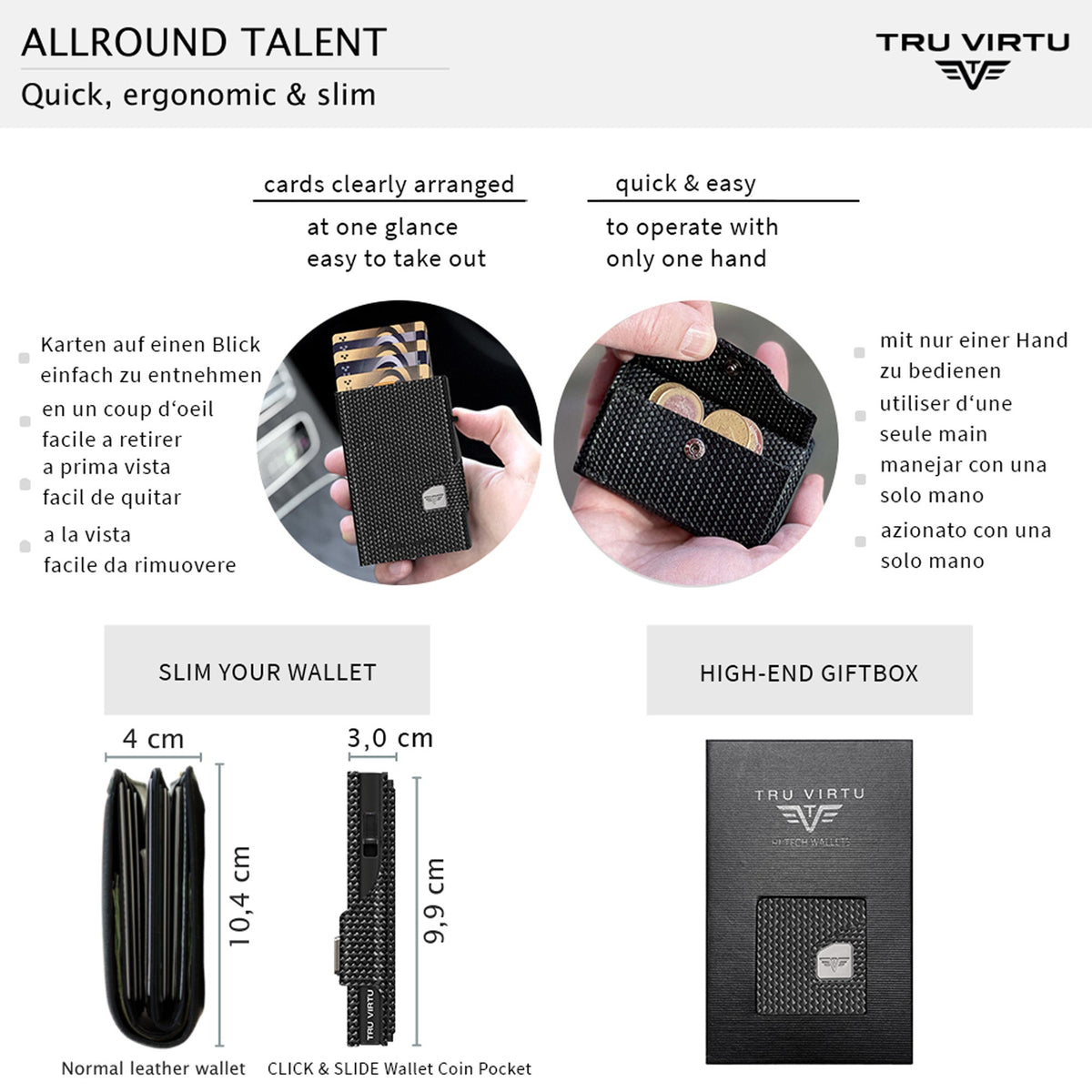 Card Case - Tru Virtu Coin Diagonal (Carbon/Black)