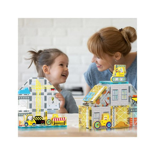 PicassoTiles Magnetic Tile Construction Adventure Set with Vehicle Figures