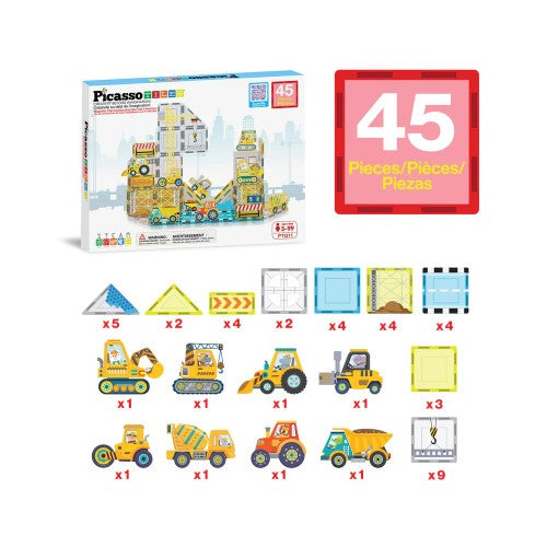 PicassoTiles Magnetic Tile Construction Adventure Set with Vehicle Figures