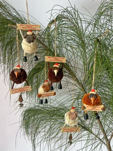 Wooden Christmas Pompom Sheep Hanging Ornaments 36pc