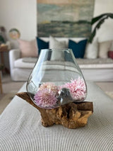 Hand Blown Recycled Glass Terrarium on Teak Root 35cm