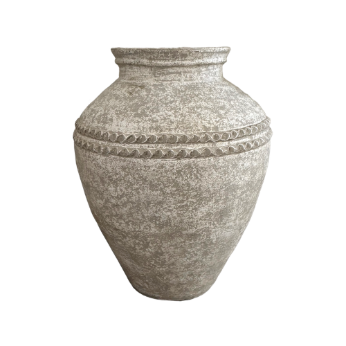 Terracotta Lombok Beaded Urn Rustic White Medium 40 x 50cm