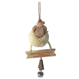 Wooden Christmas Pompom Sheep Hanging Ornaments 36pc