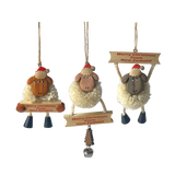 Wooden Christmas Pompom Sheep Hanging Ornaments 36pc