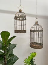 Aged Metal Decorative Bird Cages Indoor Outdoor Set of 2