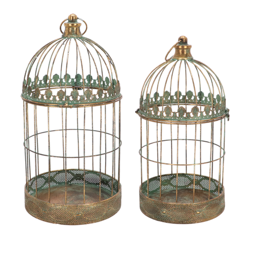 Aged Metal Decorative Bird Cages Indoor Outdoor Set of 2