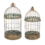 Aged Metal Decorative Bird Cages Indoor Outdoor Set of 2