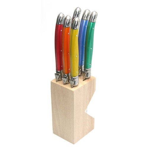 Steak Knife Block  - Andre Verdier Laguiole Debutant - Set of 6 - Coloured