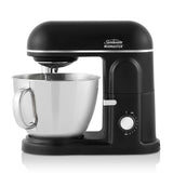 Sleek black Sunbeam stand mixer with 850W motor, 5L bowl, 8 speeds, and versatile accessories for all your baking needs.