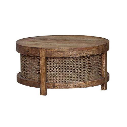 SANTORINI ELM & RATTAN ROUND COFFEE TABLE