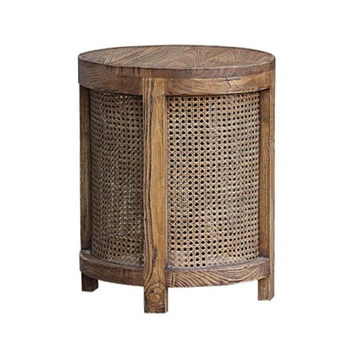 SANTORINI ELM & RATTAN ROUND SIDE TABLE