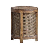 SANTORINI ELM & RATTAN ROUND SIDE TABLE