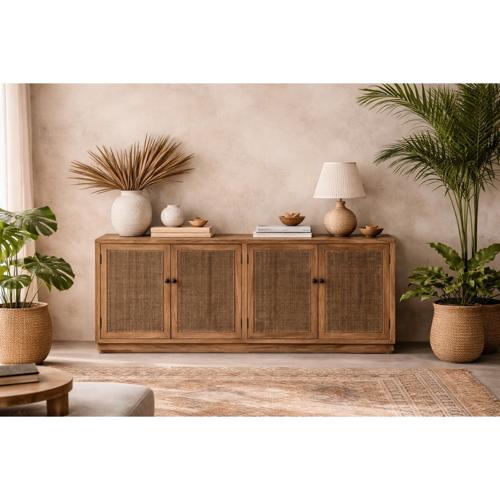SANTORINI ELM SIDBOARD W/4 RATTAN DOORS