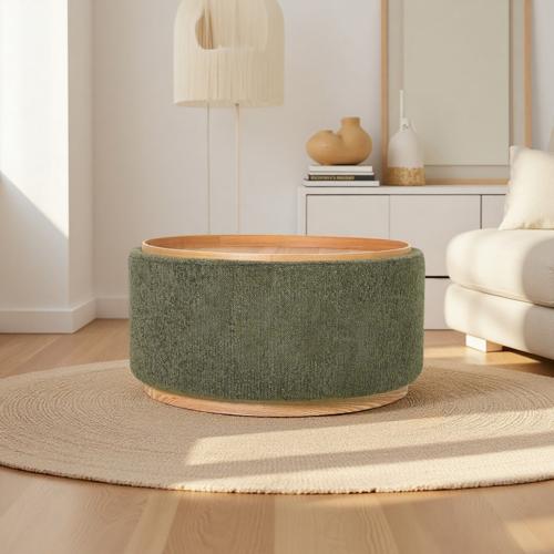 MIAMI TRAY OTTOMAN XL W/WOOD BASE - MOSS GREEN
