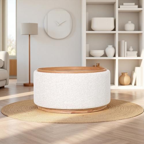 MIAMI TRAY OTTOMAN XL W/WOOD BASE - SEASHELL