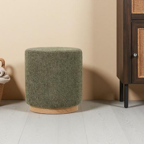 MIAMI OTTOMAN W/WOOD BASE - MOSS GREEN