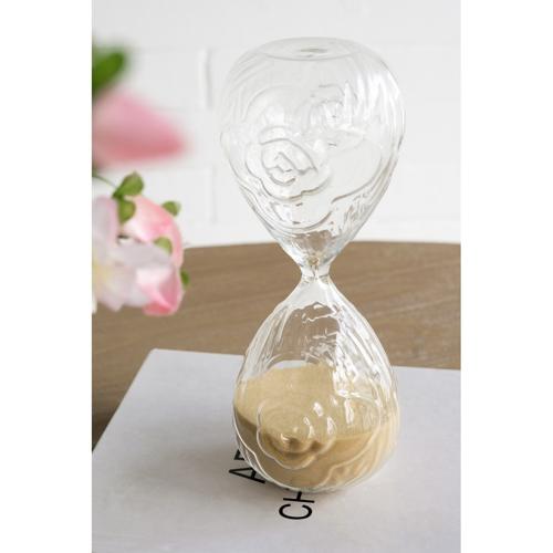 ROSE EMBOSSED HOUR GLASS WITH TAN SAND - SMALL