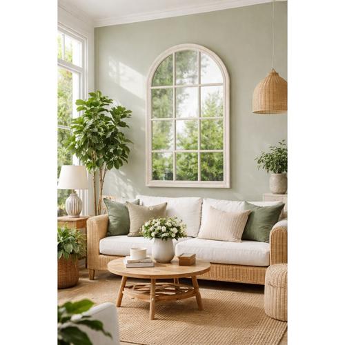 VINTAGE CREAM CHURCH WINDOW MIRROR - 1400x800x40