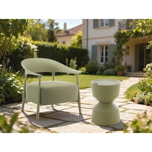 DRIFT OUTDOOR PP CHAIR W/ GREEN OUTDOOR FABRIC - SAGE FRAME